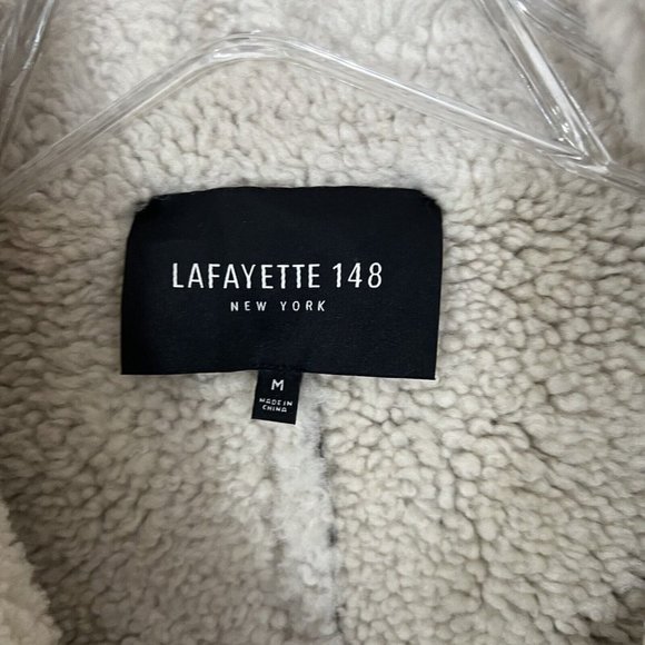 Lafayette 148 Dark Brown Sheep Shearling Lined Leather Coat Jacket Size Medium - Picture 4 of 11